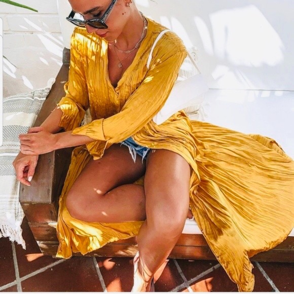 “set” Zara Mustard Wrinkle Look Dress /Pants NWT - Picture 4 of 16